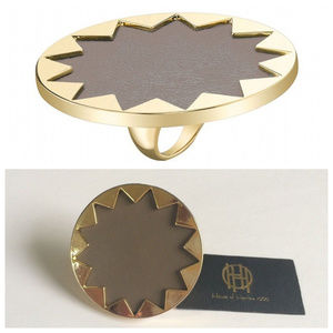HOUSE OF HARLOW Khaki Leather Round Sunburst Ring
